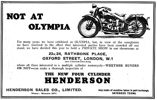 1930 Henderson Four Cylinder Motor Cycle                         