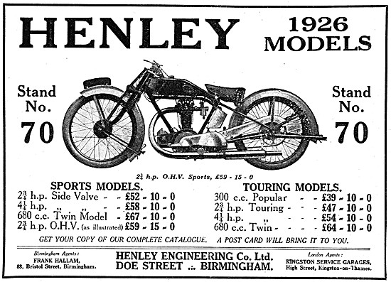 Henley Motorcycles 1926 Sports & Touring Models                  