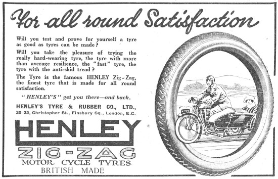 Henley Zig-Zag Motor Cycle Tyres 1923                            