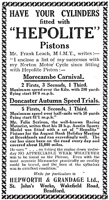 Hepolite Pistons - Hepolite Piston Rings 1924                    