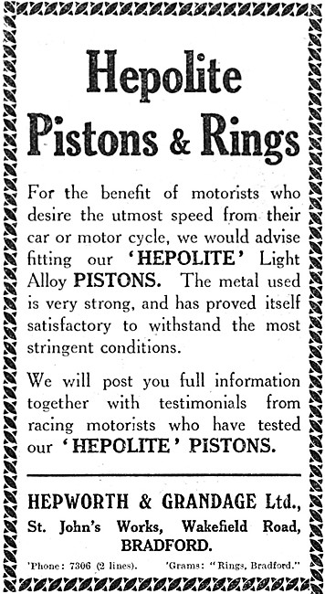 1925 Hepolite Motorcycle Pistons & Rings                         