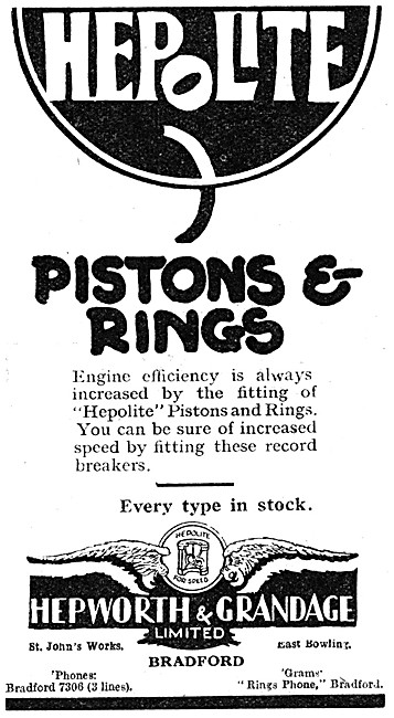 Hepolite Pistons & Piston Rings1930 Advert - Heposil Pistons     