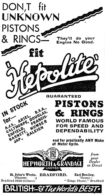 Heoplite Pistons & Rings 1931 Advert                             
