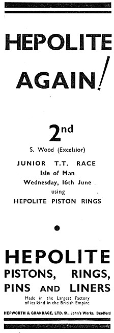 Hepolite Pistons - Hepolite Piston Rings 1937 Advert             