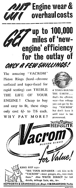 Hepolite Vacrom Piston Rings 1953                                