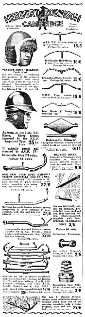Herbert Robinson Motor Cycle Sales & Accessories 1924 Advert     