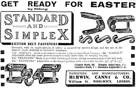 Herwin Canny Standardv & Simplex Belt Fasteners 1920 Advert      
