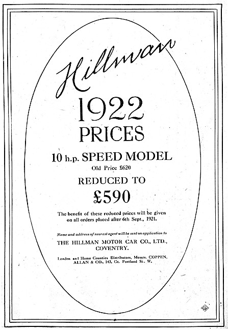 1921 Hillman Light Cars Advert                                   