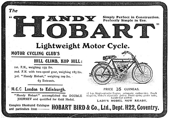 Hobart Motor Cycles - 1910 Hobart Lightweight  - Handy Hobart    