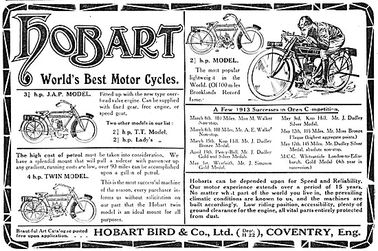 The Hobart Motor Cycle Range For 1913                            