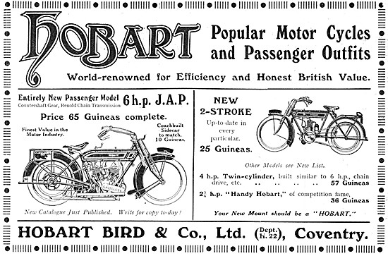 Hobart-JAP 6 hp Passenger Model Motor Cycle 1914                 