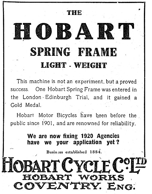1919 Hobart Spring Frame Motor Cycle                             