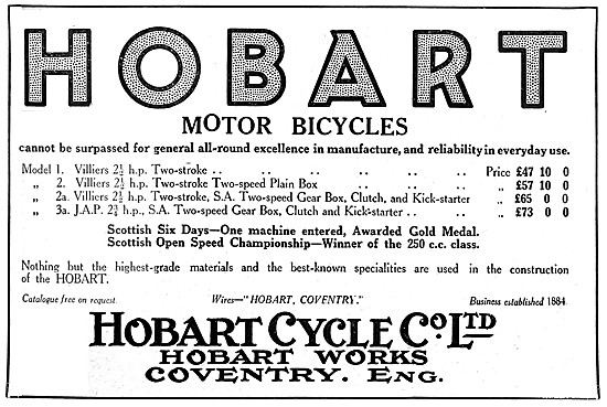 Hobart Motor Cycle Range For 1921                                