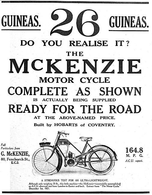 McKenzie Ultra Lightweight Motor Bicycle 1921                    
