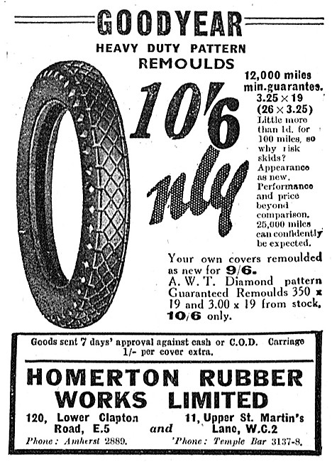 Homerton Motor Cycle Tyres - Homerton Good Year Remoulds         