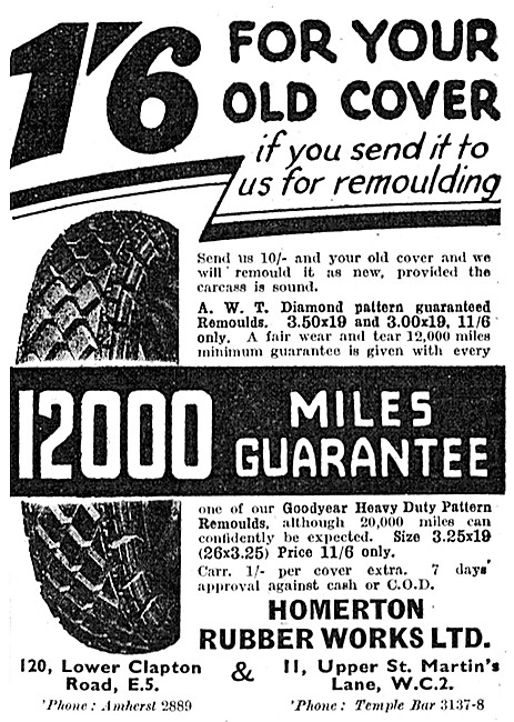 Homerton Motor Cycle Tyres 1939 Advert                           