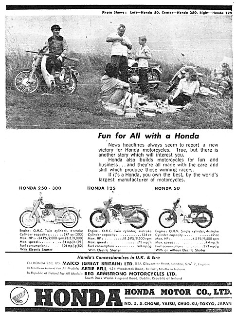 Honda Motor Cycle UK Models Range 1961                           