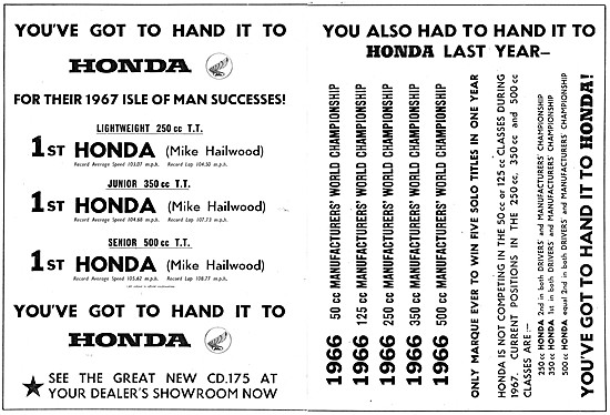 Honda Motorcycle Racing Successes 1967                           