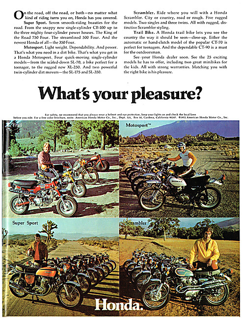 The 1973 Honda Motor Cycle Model Line Up                         