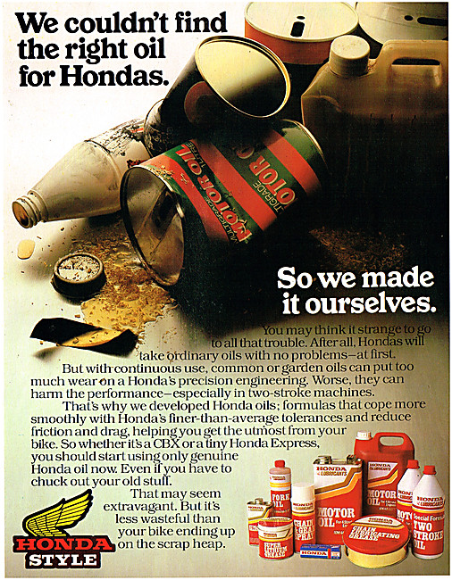 Honda Motor Oil -The Honda Range Of Lubricants 1981              