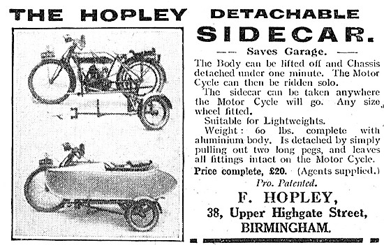 1923 Hopley Detachable & Folding Sidecars                        