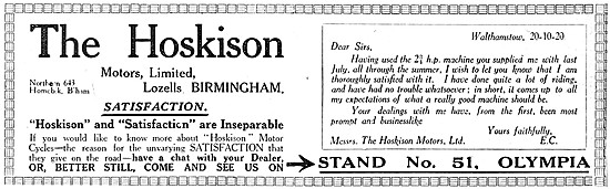 1920 Hoskison Motor Cycles Advert                                