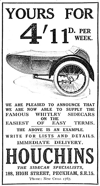 1927 Houchins Motor Cycle Sidecar Sales Advert                   