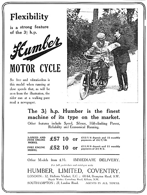 1913 Humber 3.5 hp Motor Cycle                                   