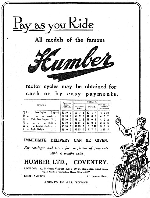 The Humber Motor Cycle range For 1913                            