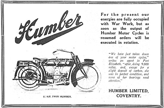 1918 3.5 HP Humber Twin Motor Cycle                              