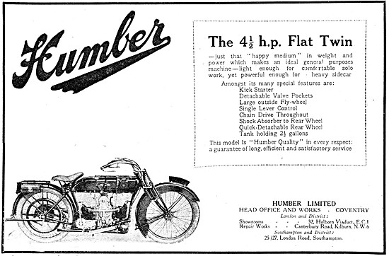 1920 Humber Flat Twin Motor Cycles                               