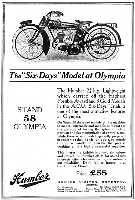 1923 Humber Six Days 2.75 hp Lightweight Motor Cycle             