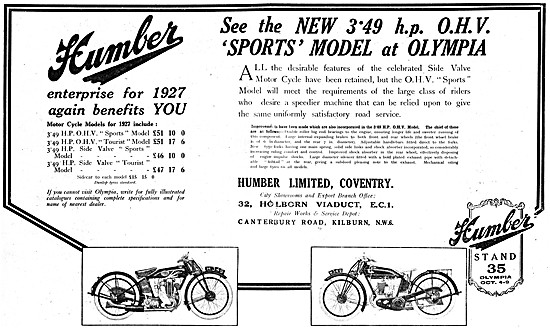 1926 Humber Motor Cycles - Humber 3.49 SV Tourist                