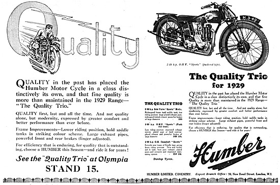 Humber 3.49 hp OHV Sports Motor Cycle 1929 Model                 