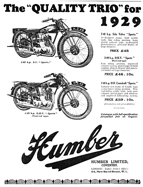 Humber 3.49 SV Sports Motor Cycle - Humber 2.49 hp  OHV          