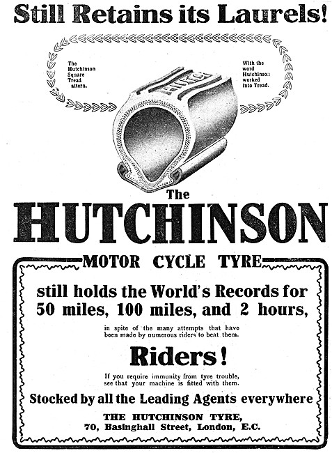 Hutchinson Motor Cycle Tyres 1910 Advert                         