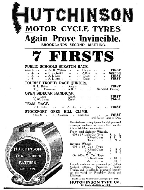 Hutchinson Motor Cycle Tyres 1914 Advert                         
