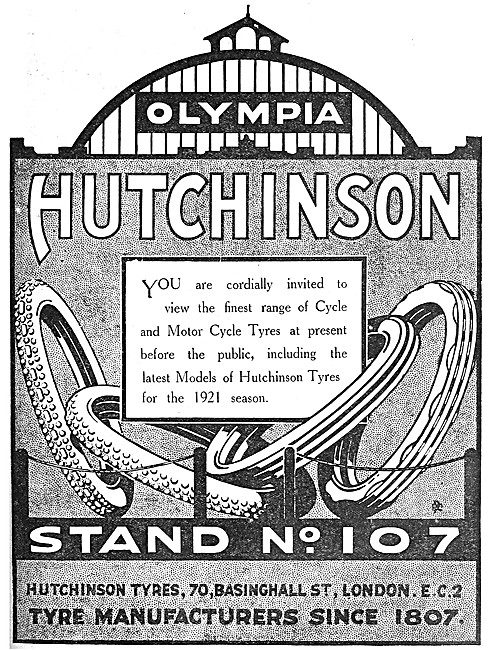Hutchinson Motor Cycle Tyres 1920 Advert                         