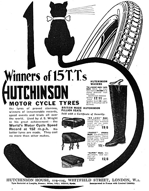 Hutchinson Motor Cycle Tyres 1931 Advert                         