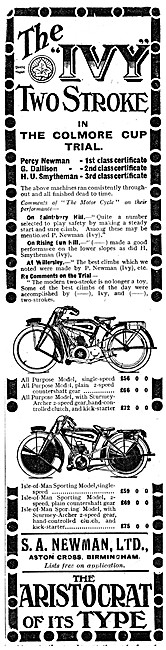 Ivy Motor Cycles 1920 Advert                                     