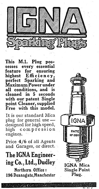 IGNA Spark Plugs - Igna Mica Plug Type M.1 1920 Advert           