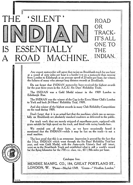 Indian Motorcycles 1910 Advert                                   