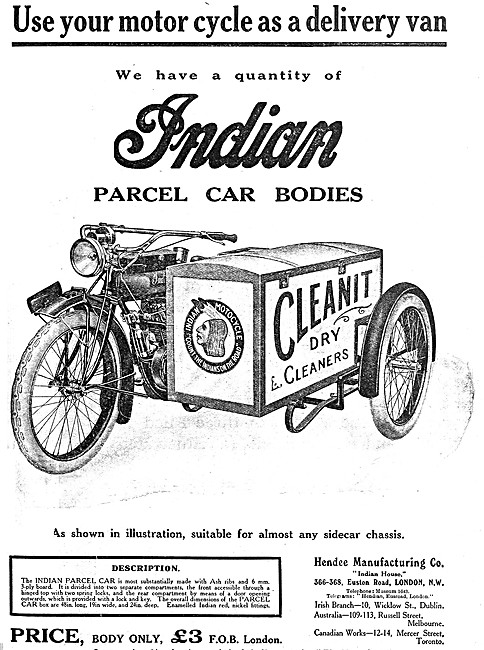 Indian Model B Parcel Car Body 1916 Advert                       