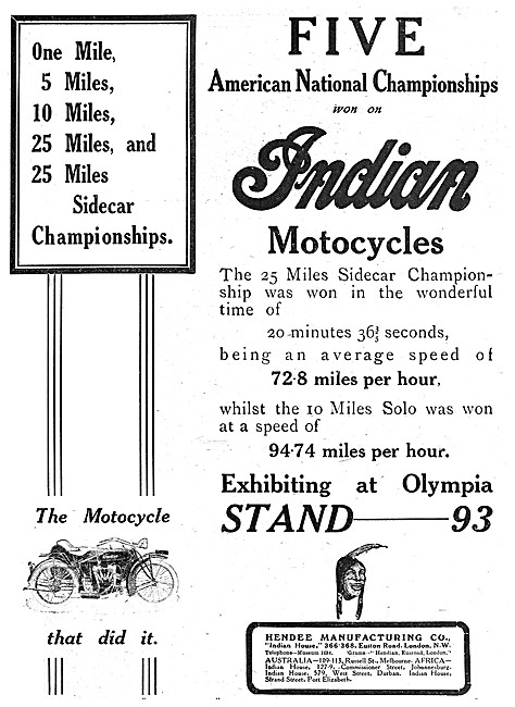 Indian Motor Cycles 1919                                         