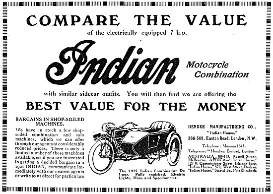 Indian Motor Cycles - Indian 7 hp Motor Cycle Combination 1921   