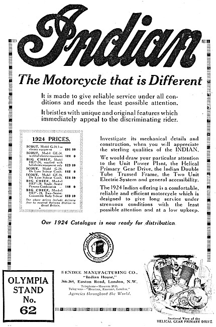 Indian Motor Cycles 1924 Models & Prices                         