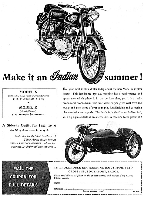 Brockhouse Indian Model S Motorcycle 250 cc                      