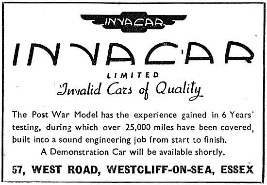Invacar Motorised Invalid Carriages - Invacar Invalid Cars 1946  