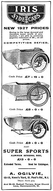 Iris Sidecars 1926 Model Range                                   