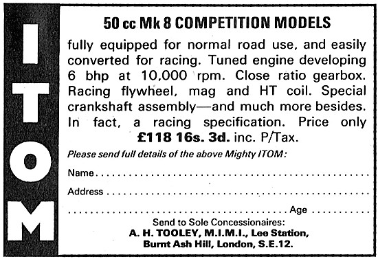 Itom Mk 8 Competition Models 50cc  - A.H.Tooley                  